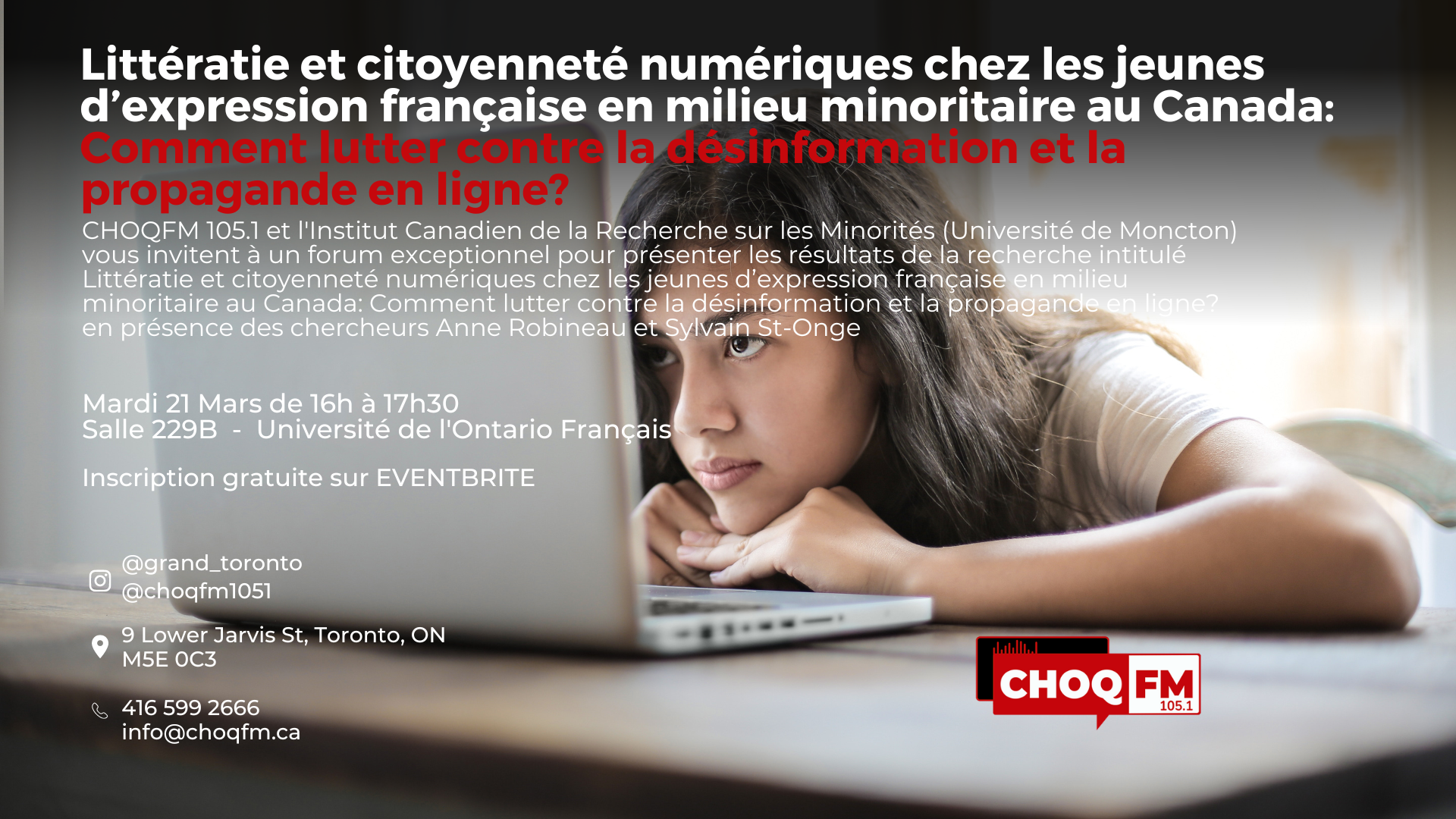Forum : Littératie et citoyenneté numériques chez les jeunes d’expression française en milieu minoritaire au Canada : Comment lutter contre la désinformation et la propaganda en ligne?